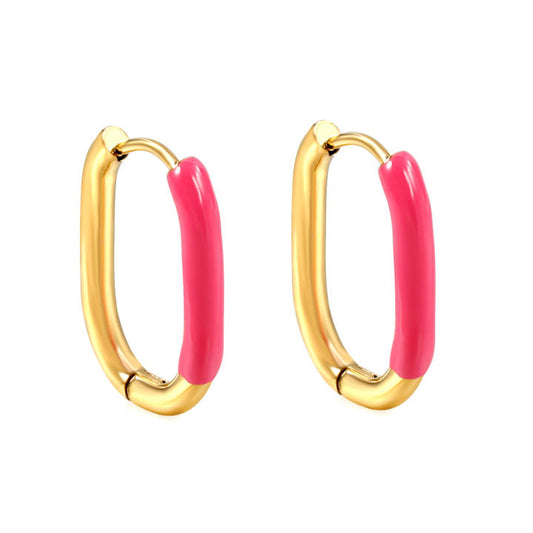 20mm Pink dipped oval hoops - Gold