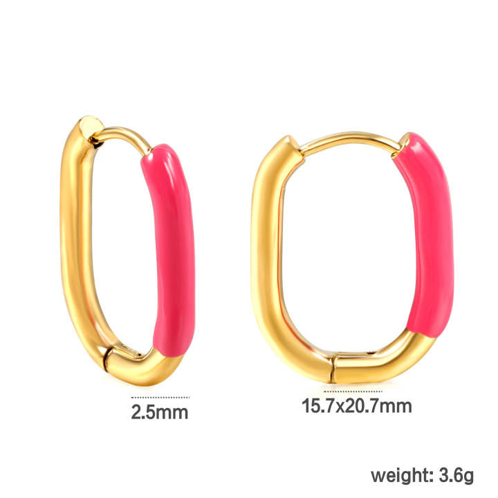 20mm Pink dipped oval hoops - Gold