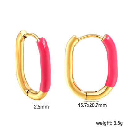 20mm Pink dipped oval hoops - Gold