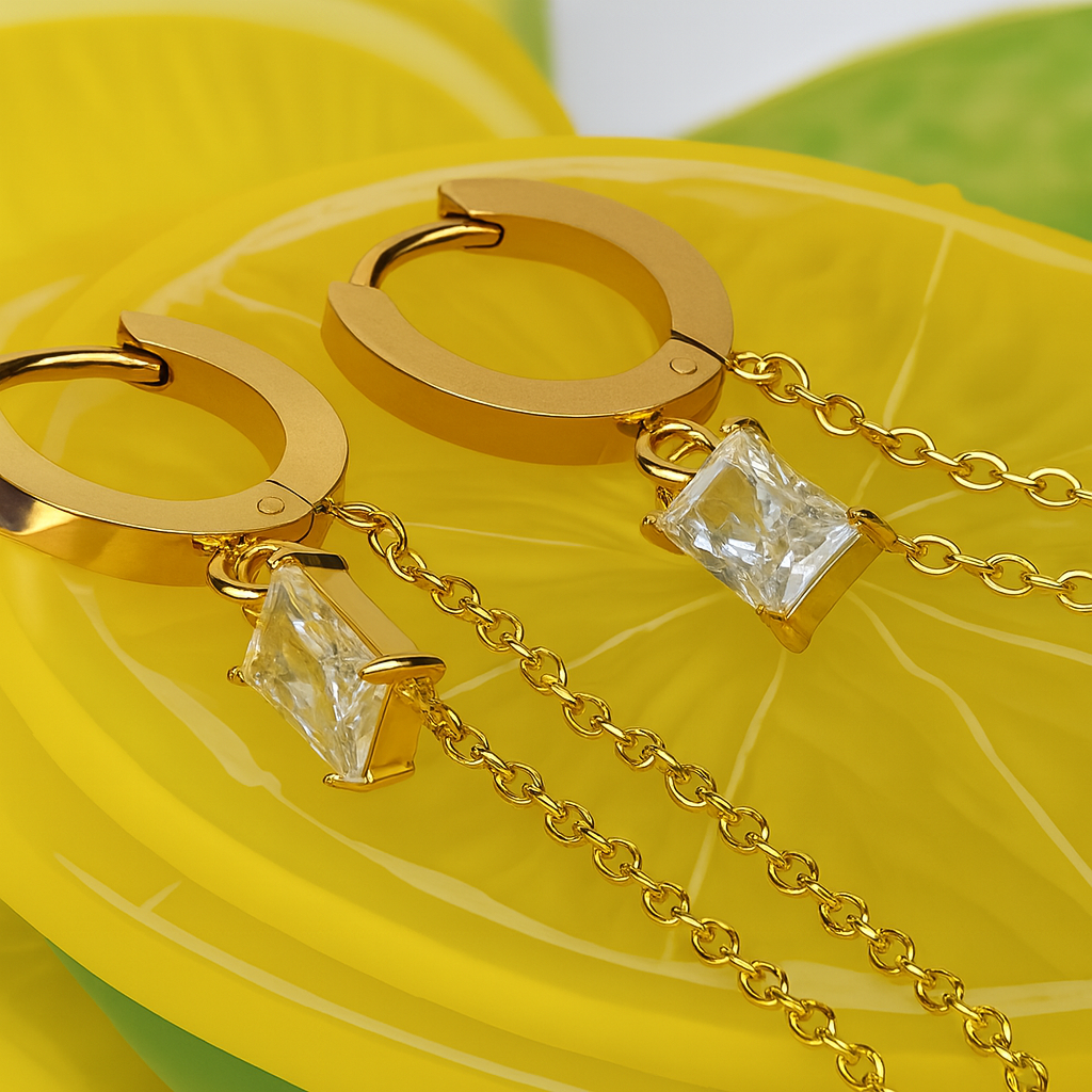 10mm sparkled chain hoops - Gold