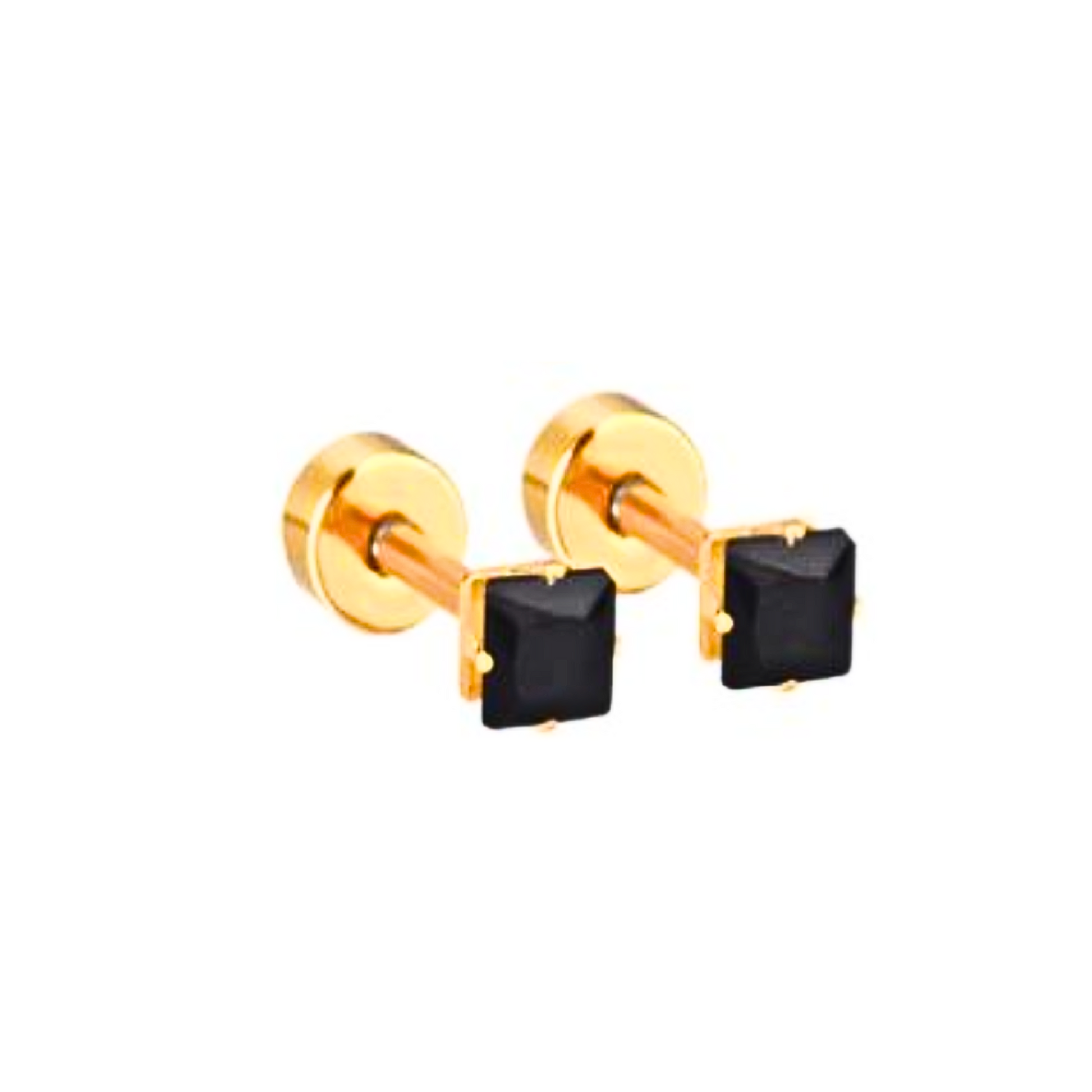 3mm Square black diamond studs - Gold - TheEarringCollective