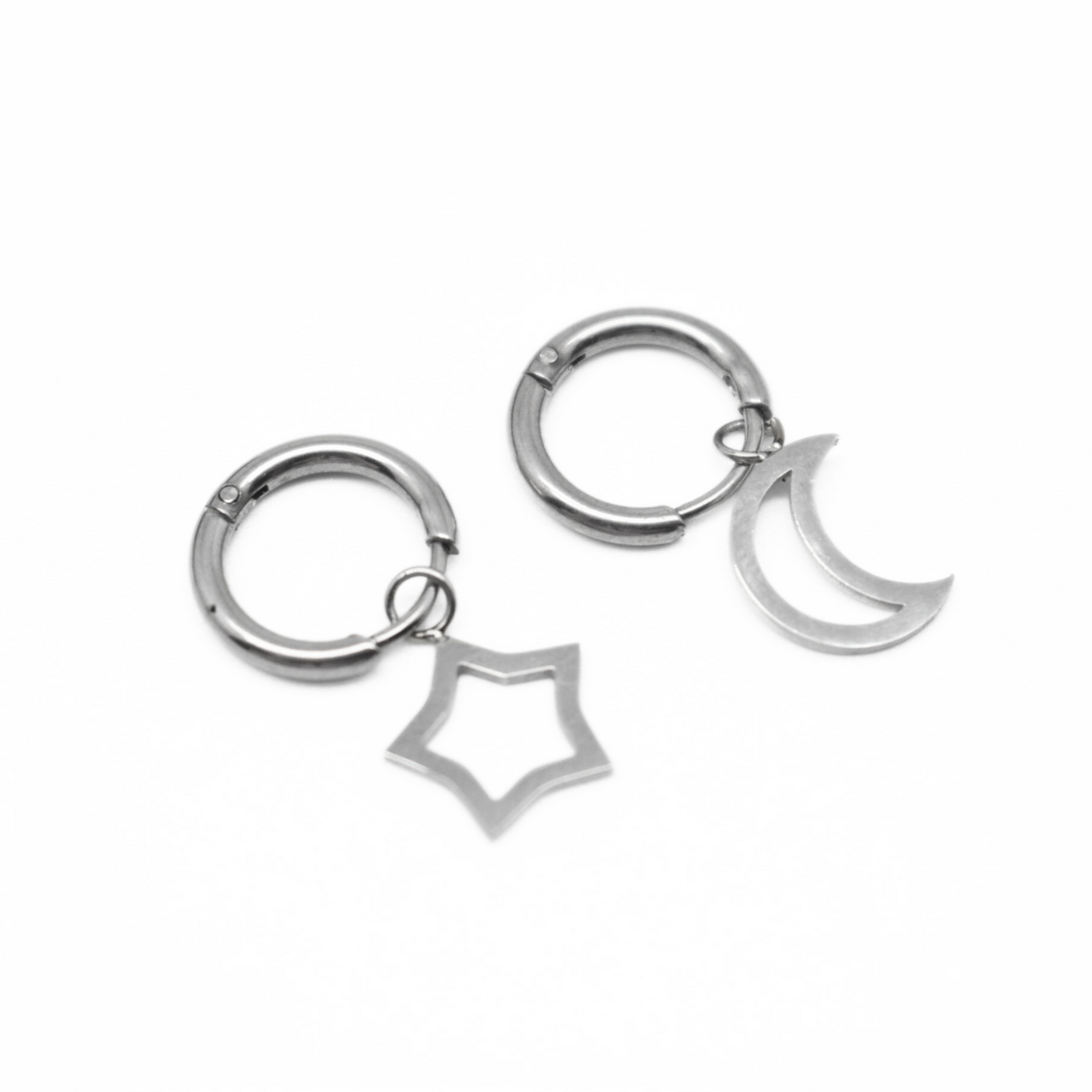 Starry moon charm hoops - Silver - TheEarringCollective