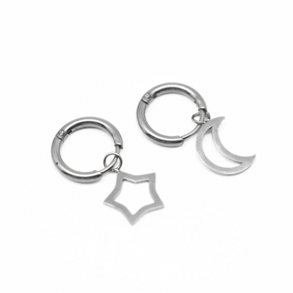 Starry moon charm hoops - Silver - TheEarringCollective