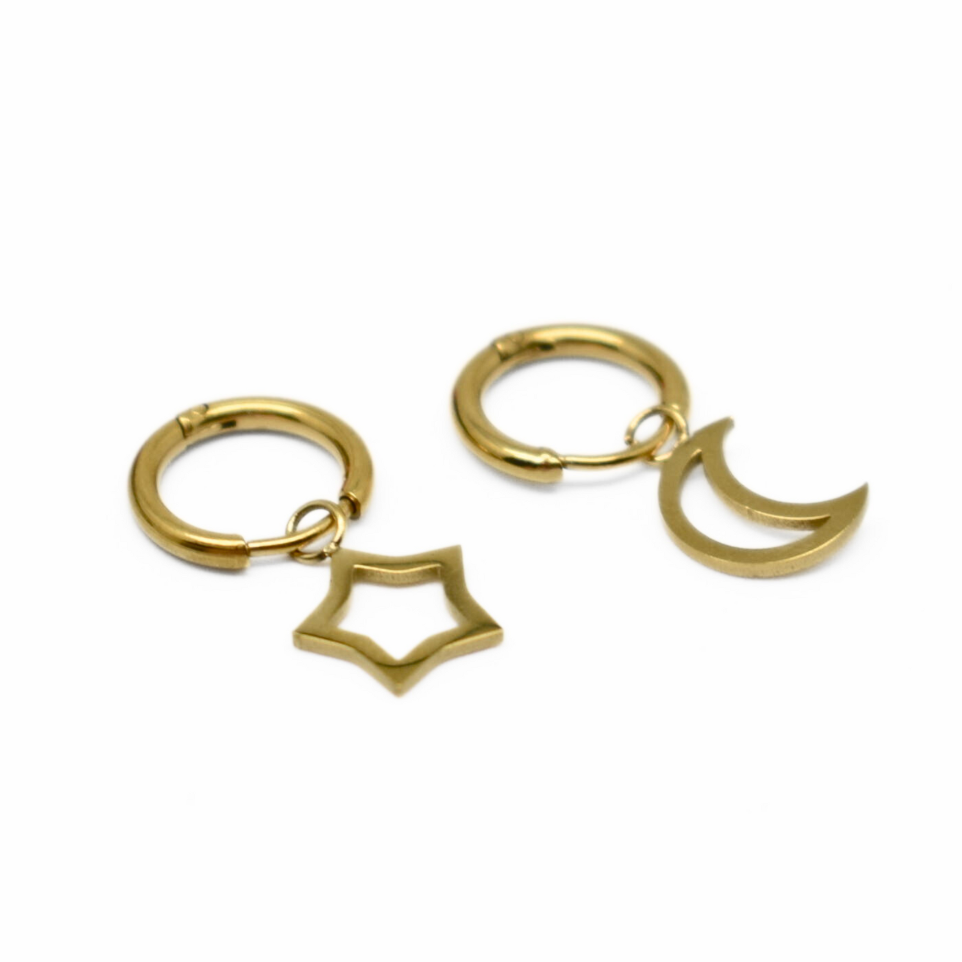 Starry moon charm hoops - Gold - TheEarringCollective