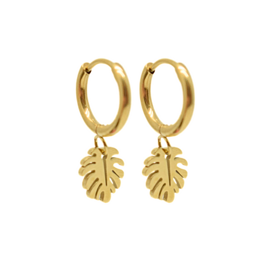 Tropical leaf hoops - Gold - TheEarringCollective