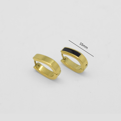 Oval hoops with black bar detail - Gold - TheEarringCollective